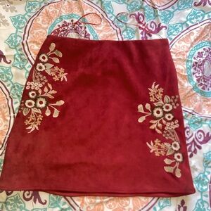 Floral Embroidered Skirt - Red